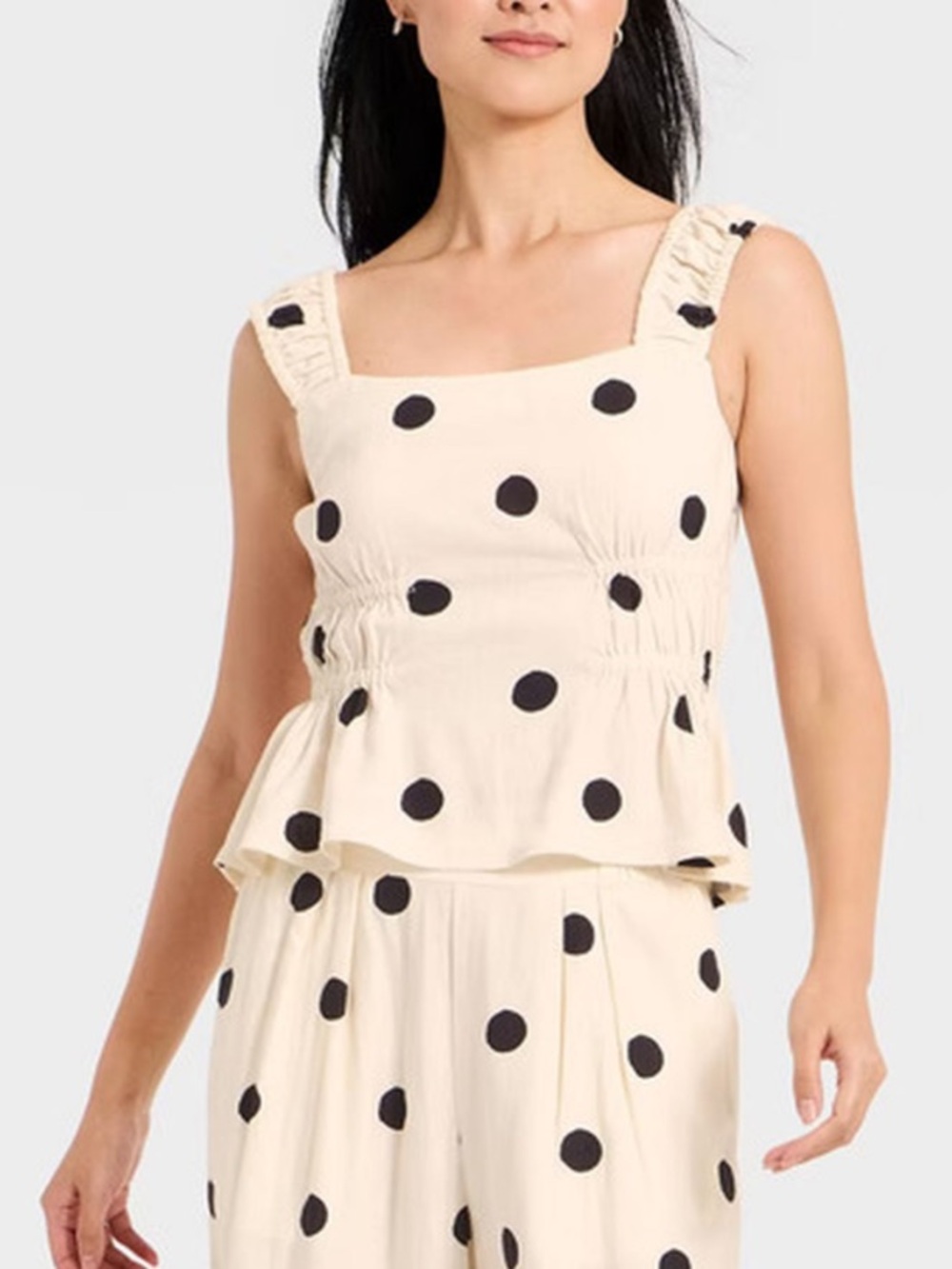 A New Day Women's Ruched Printed Linen Top, off white medium